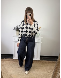 Pull Vanessa bleu et beige 2