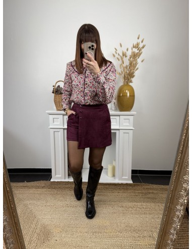 Jupe short suédine Romane bordeaux