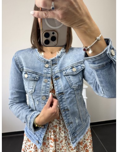 Veste en jean Clémence col effiloché