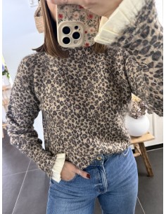 Pull léopard col